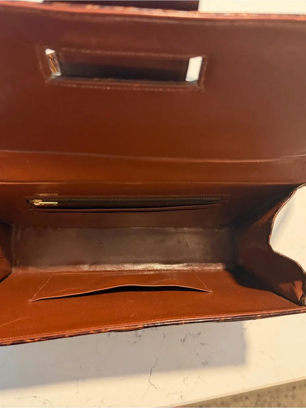 Vintage Croc-Embossed Brown Shoulder Bag